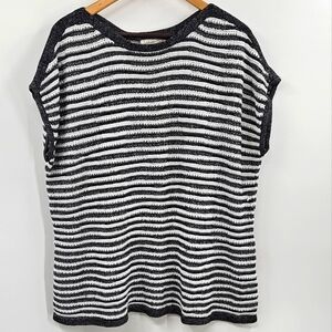 Coldwater Creek Striped Sweater Blouse Vest Gray White SIze 2X